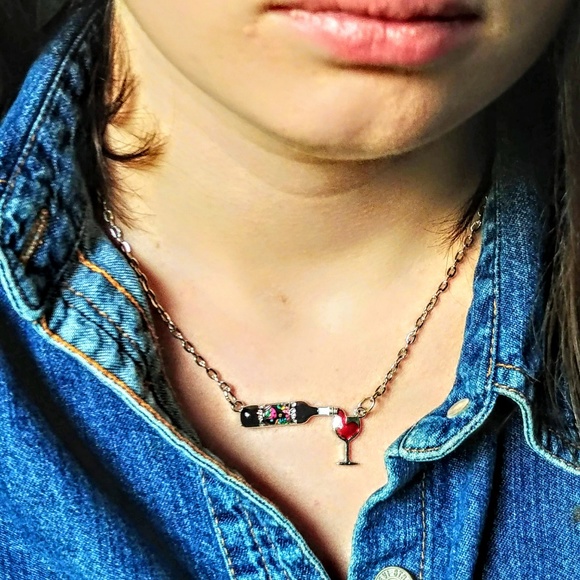 Wine Not Enamel & Crystal Pendent - Picture 2 of 3